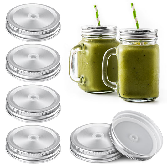 ASTER 6Pack Canning Lids,Mason Jar Canning Lids with 70mm Silver Metal Straw Hole Mason Jar Lids for Canning