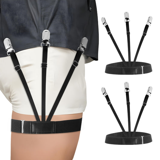 Upgrade Men Shirt Stays 2 Sets Shirt Stays for Men Police Premium Elastic Shirt Garter Adjustable Shirts Holder with Non-slip Locking Clamps Shirt Garters for Men Keep Shirt Tucked (Black)