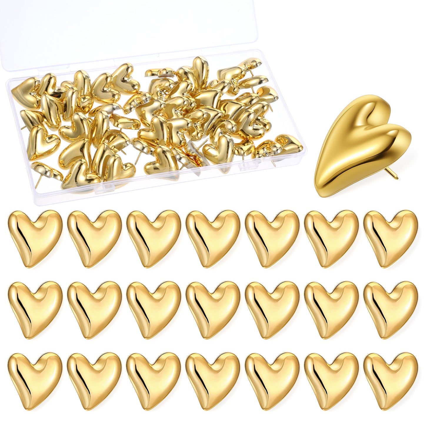 50Pcs Heart Push Pins, Gold Thumb Tacks, Decorative Gold Push Pins for Bulletin Board, Cork Board, Wall, Office or Home