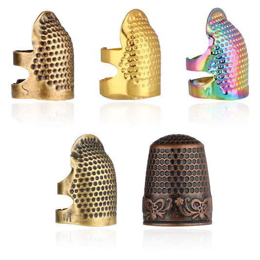 ZEYIYER 5 PCS Sewing Thimbles, Metal Dazzle Color Adjustable Metal Sewing Thimble Rings Sewing Finger Protector, Accessories DIY Sewing Tools Needlework