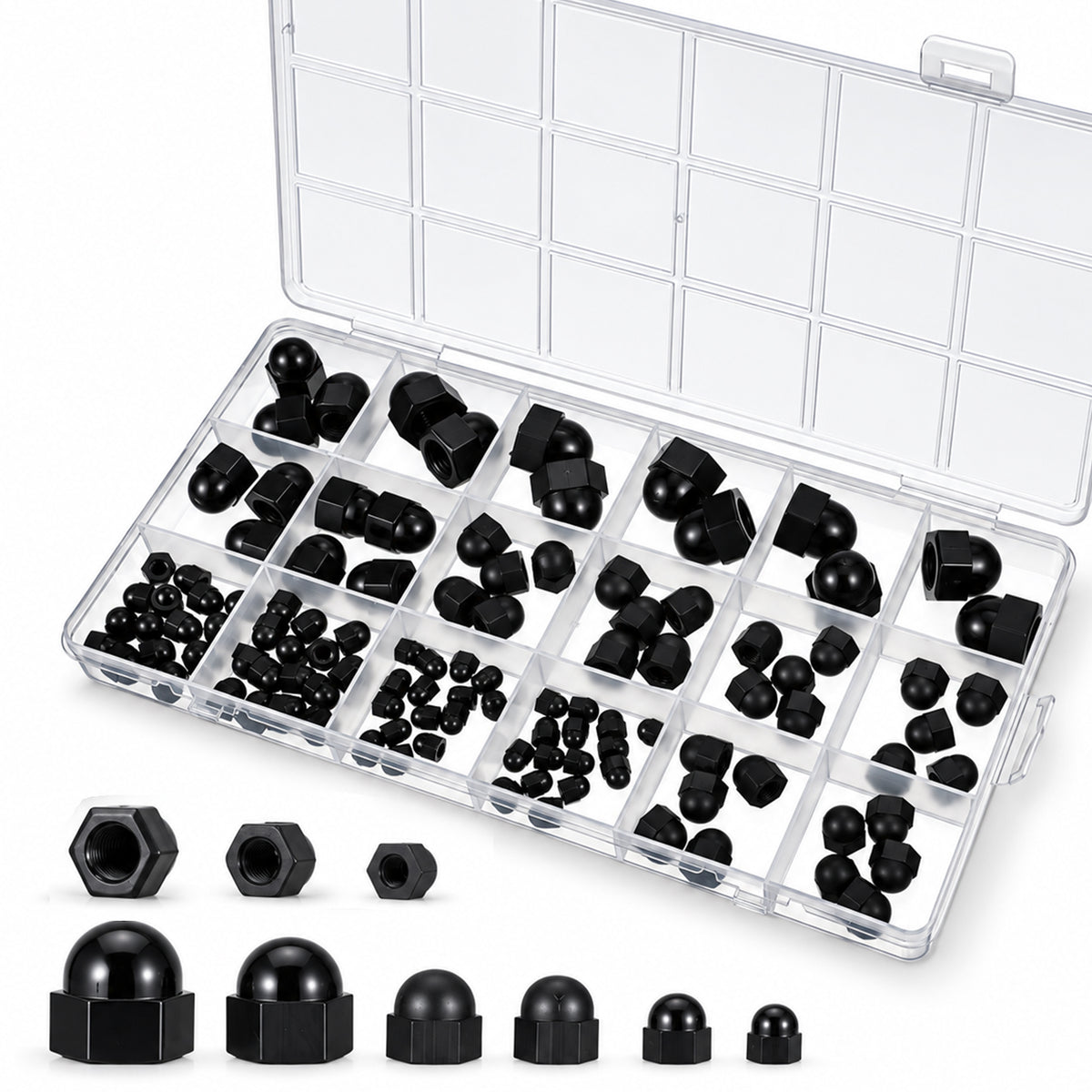 110Pcs Screw Caps, 6Sizes Hardware Nuts for Bolt Hardware Kit