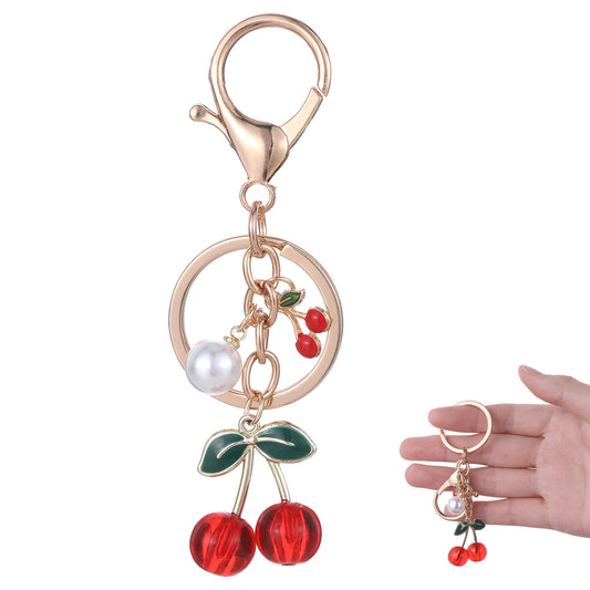 Thinp Glitter Cherry Bag Charm with Key Ring and Clip Cherry Bag Charms Purse Charms Handbags Sparkling Red Metal Accessory for Women Girls Birthday Christmas Gifts Stocking Stuffers
