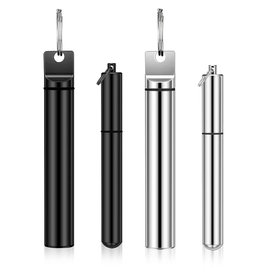ASTER 4Pcs Toothpick Holder, Metal Toothpick Case Aluminum Alloy Portable Tooth pick Holder Waterproof Pocket Toothpick Container with Keychain for Outdoor Picnic and Camping