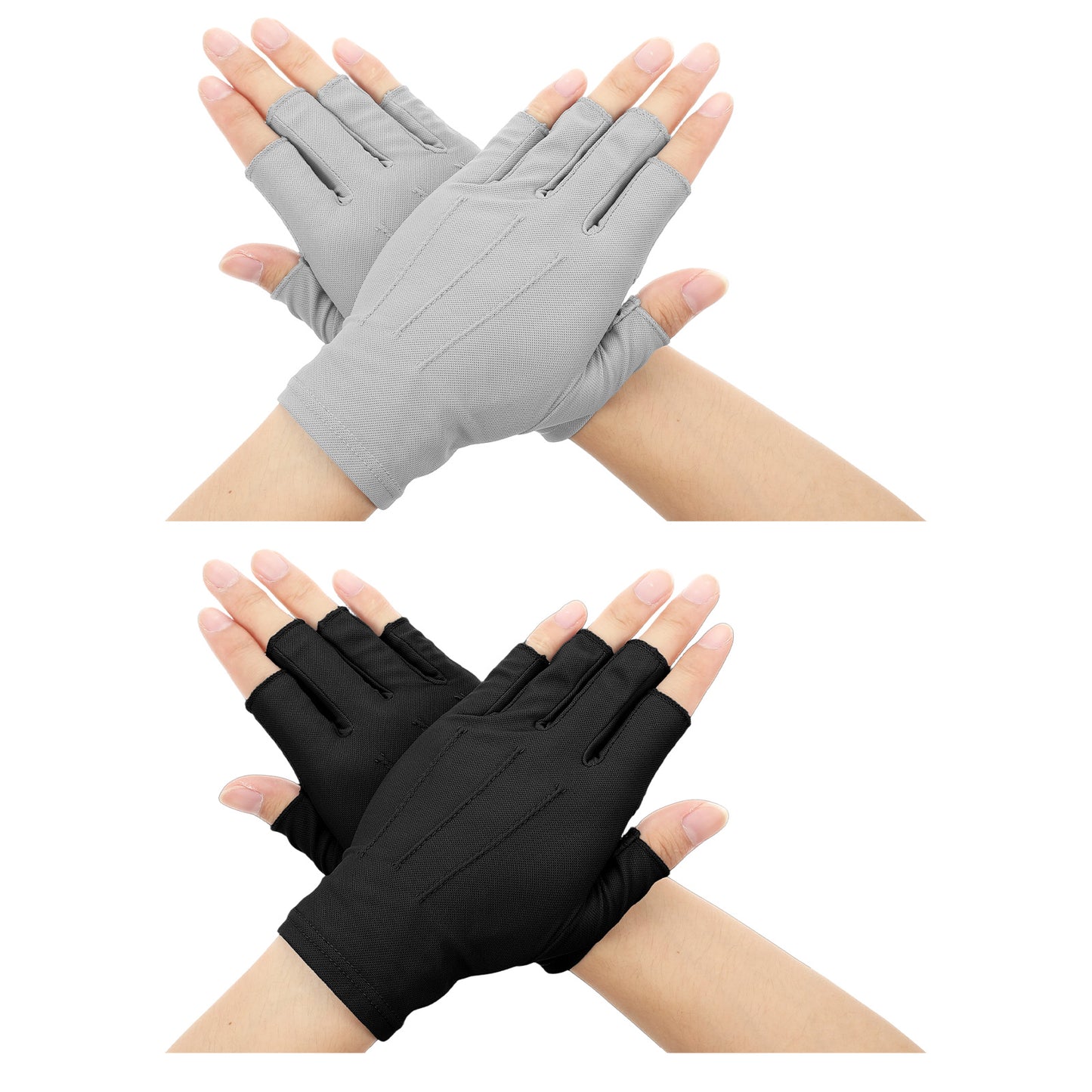 Quilax Cindeer 2 Pairs Fingerless Gloves, UV Sun Protection, Driving, Hiking, Cycling, Anti-Slip, Touchscreen, Half Finger, Lightweight, Breathable, For Men And Women