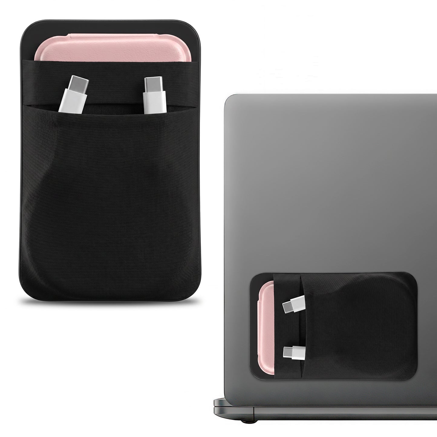 Hard Drive Holder for Laptop with 2-Pocket, Adhesive SSD Hard Drives Sleeve, External Pouch Holder for Most Laptop, Black