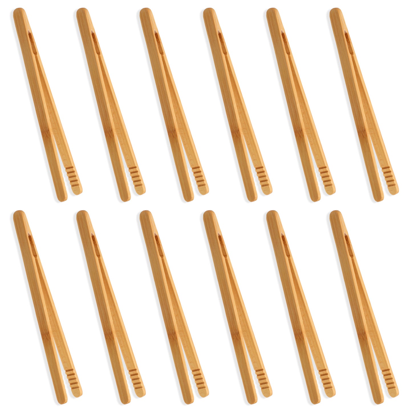 12 Pcs Bamboo Tongs, 7 Inch Wooden Tongs for Toaster with Anti-Slip Design, Natural Bamboo Kitchen Utensils Set, Toaster Tong for Toast, Salad, BBQ
