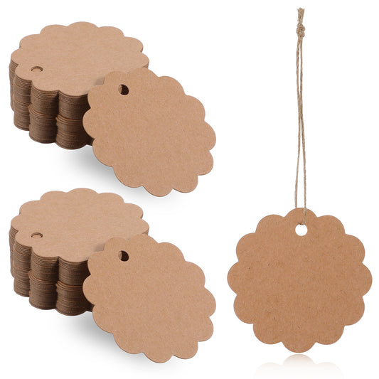 100 Pack Kraft Paper Gift Tags with String, Blank Price Tags Gift Bag Hang Tags Thank You Tags String Tags for Labeling Crafts Clothes Wedding Christmas Halloween, Brown
