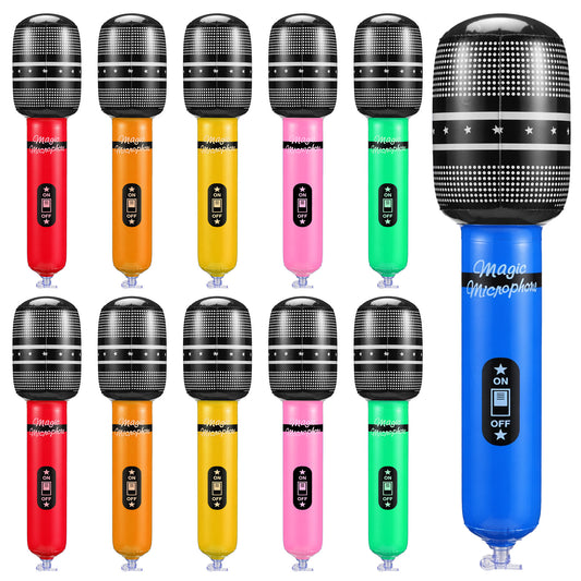 10 Pack Inflatable Microphone Blow Up Props for 80s Musical Themed Party