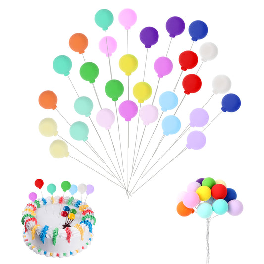 ZEYIYER 30PCS Balloon Cake Toppers, Mini Balloon Cake Topper Colorful Rainbow Cake Decorations Round Clay Balls Cute Cake Topper for Party Birthday Wedding Baby Shower Decorations (15 Colors)