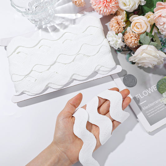 10 Yards White Rick Rack Trim for Sewing, 1 Inch Wide Rick Rack Ribbon, Wave Bending Fringe Trim, Elegant Sewing Trims for DIY Crafts and Wedding Decorations